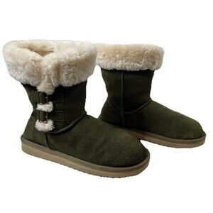 Koolaburra By UGG Sulana Dark Green Suede Leather Women Fur Lined Boots Size 8